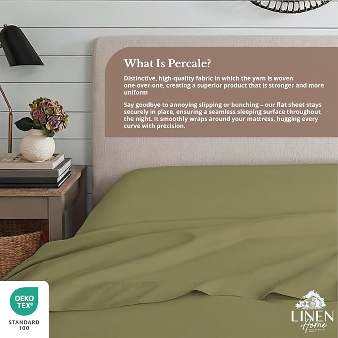 Linen Home 100% Cotton Percale 1 Flat Sheet, Full Size - Image 5