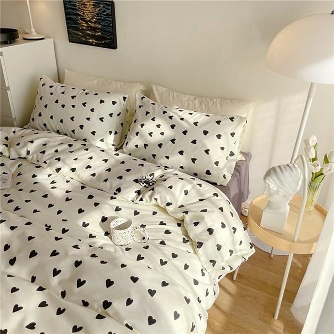 Nayoroom Black and White Heart Duvet Cover Full Size Black Hearts Printed on by Nayoroom
