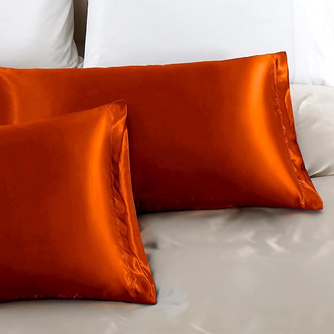 Aormenzy Satin Pillow Cases for Women Standard Size Set of 2, Burnt Orange - Image 5