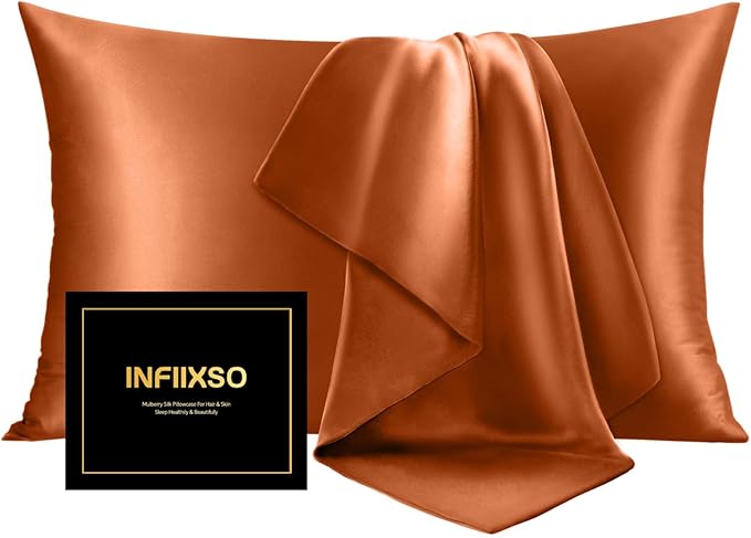 INFIIXSO Silk Pillow Cases 2 Pack Standard Size, Ultra Smooth & Soft Mulberry by INFIIXSO