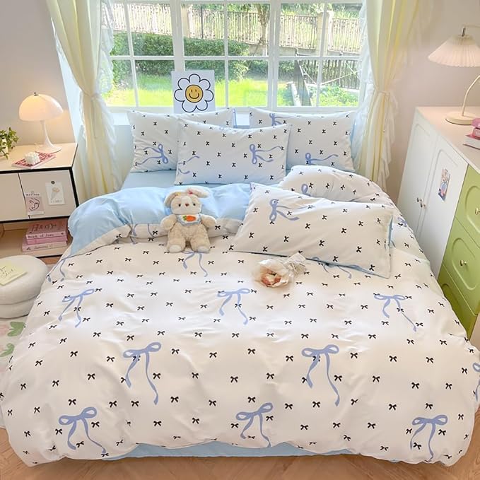 Nayoroom Blue Bow Duvet Cover Queen Size Reversible Blue Duvet Cover 3 Pieces - Image 6