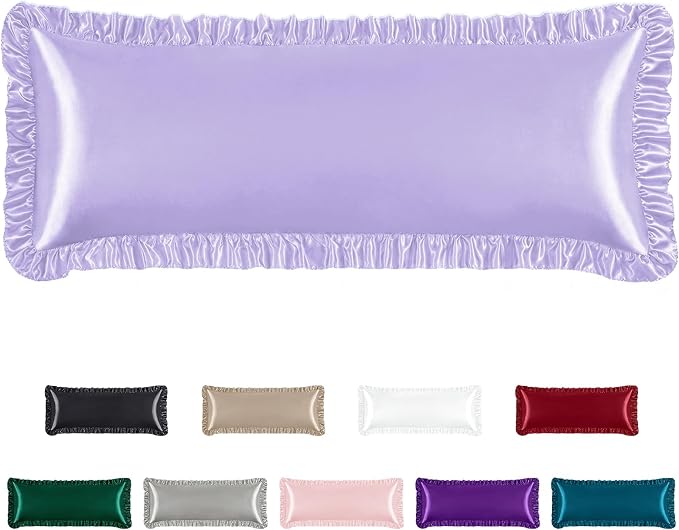 Homiest Ruffle Satin Body Pillow Cover, Silky Satin Body Pillowcase by Homiest