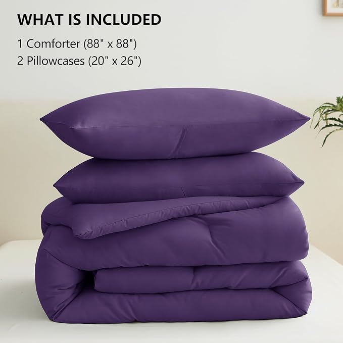 CozyLux Queen Comforter Set Purple, 3 Pieces Solid Comforters Queen Size - Image 6