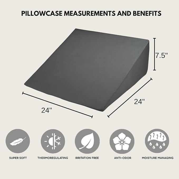 Bamboo Viscose Wedge Pillow Case Cover 24" W x 24" L x 7.5" H, Moisture-Wicking - Image 4