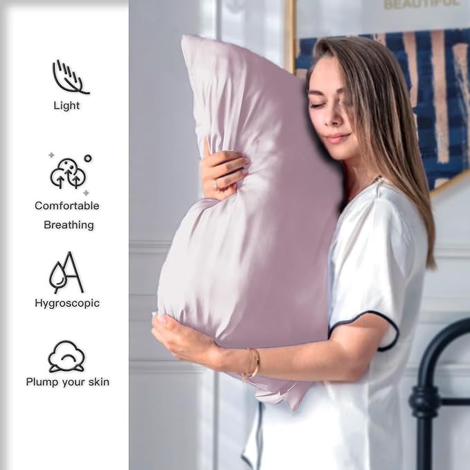 Silk Pillow Cases 2 Pack, Soft Breathable and Sliky Standard Size Pillow Cases - Image 3