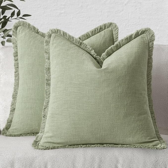 MIULEE Decorative Throw Pillow Covers Neutral Linen Fringe Throw Pillows Set of by MIULEE