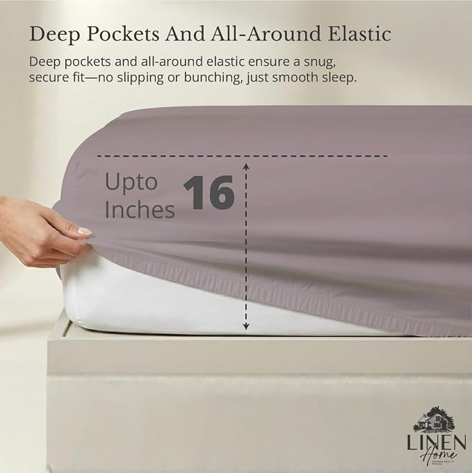 Linen Home 100% Cotton Percale Weave Fitted Sheet, Twin Size, Prelude Purple - Image 2