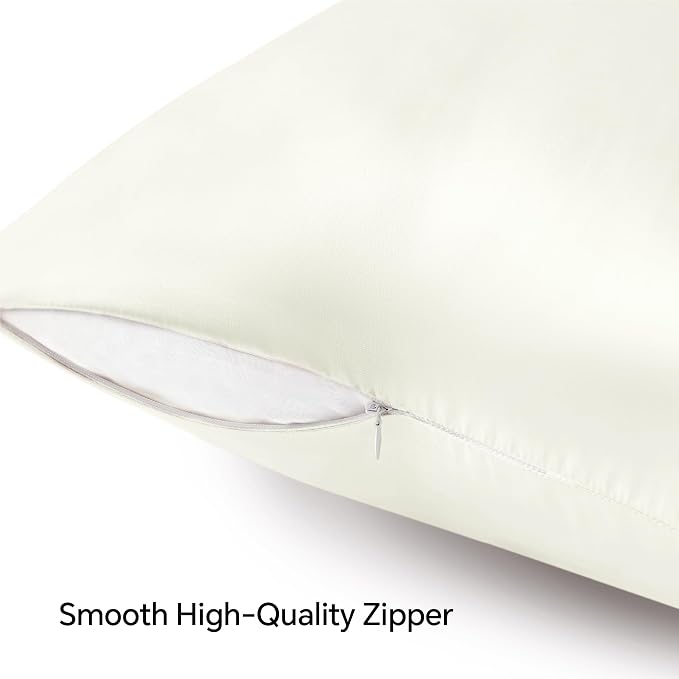 BEDELITE Satin Pillowcase with Zipper, Ivory King Size Pillow Cases Set of 2 - Image 5