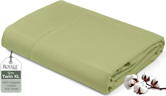 Royale Linens 100% Organic Cotton Twin XL Flat Sheet Only by ROYALELINENS
