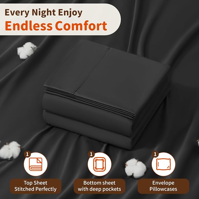 LBRO2M 1000 Thread Count 100% Egyptian Cotton Sheets Set Twin, 3 Piece Sets Bed - Image 5