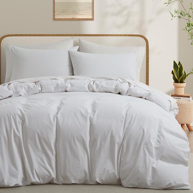 100% Washed Cotton Duvet Cover Queen Size, 90x90 Inches by LOVQUE