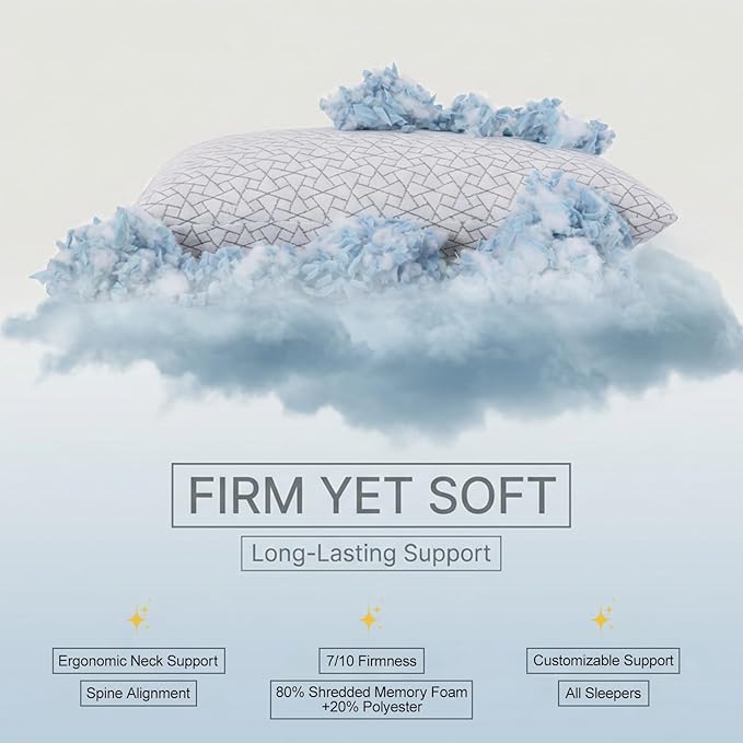 Meoflaw Adjustable Memory Foam Pillows: 2 Pack King Size Shredded Foam Bed - Image 7