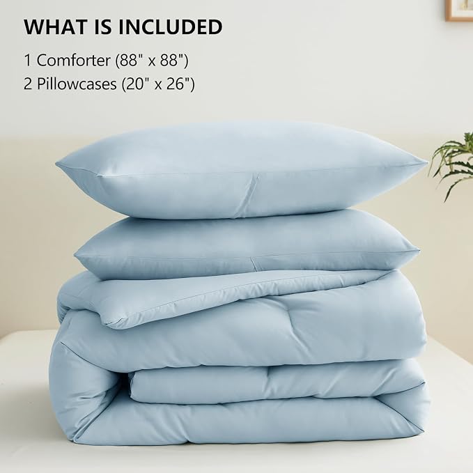 CozyLux Queen Comforter Set Light Blue, 3 Pieces Solid Comforters Queen Size - Image 7