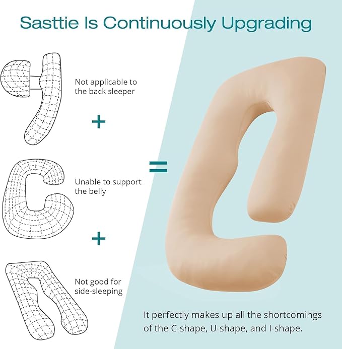 Sasttie Pregnancy Pillows for Sleeping, Jumbo U Shaped Cooling Full Body Pillow - Image 4