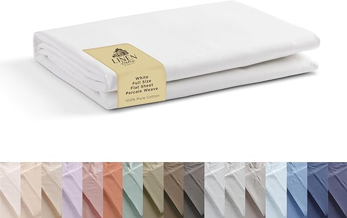 Linen Home 100% Cotton Percale 1 Flat Sheet, Full Size by LINENHOME