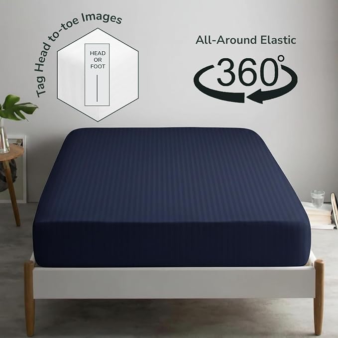 Feather & Stitch 1 Piece Fitted Sheet King Size, 100% Cotton Damask Sateen Weave - Image 4