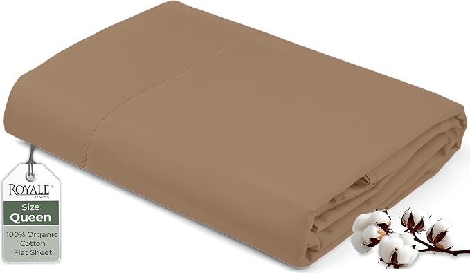 Royale Linens 100% Organic Cotton Queen Flat Sheet Only by ROYALELINENS