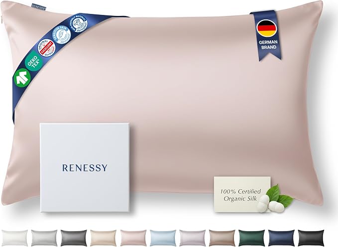 Premium Silk Pillowcase 100% Organic Mulberry Silk, 22 Momme, Grade 6A by RENESSY-GentlebyNature