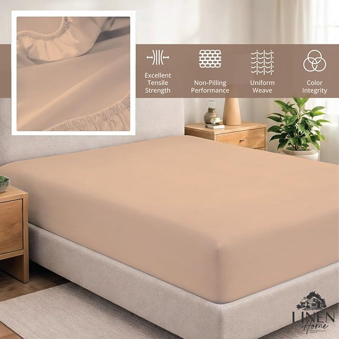 Linen Home 100% Cotton Percale Weave Fitted Sheet, Full Size, Brushed Rose - Image 5