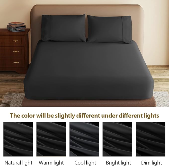 100% Egyptian Cotton Fitted Sheet Twin XL/Split King Size Black, 600 Thread - Image 9