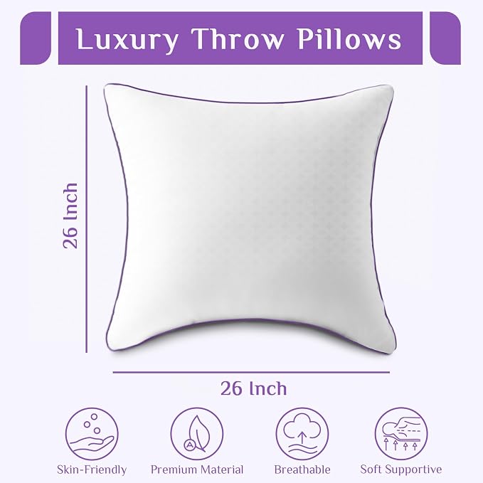 JOLLYVOGUE Euro Size Pillows Set of 2, Luxury Fluffy Hotel Quality - Image 3