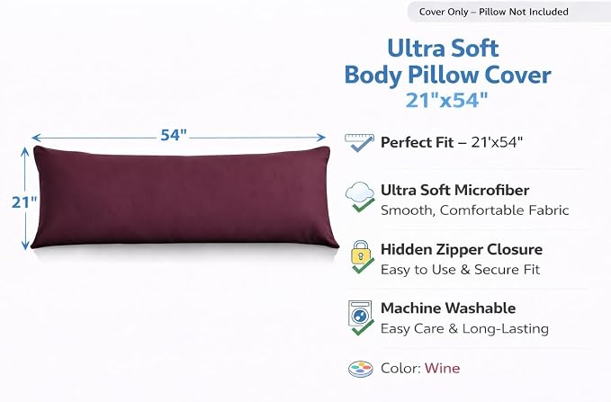 EVOLIVE Body Pillow Cover 21"x54", Ultra Soft Microfiber Pillowcase - Image 2