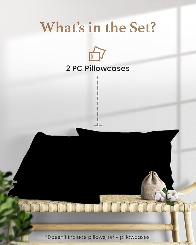 1000 TC Black Standard Pillowcases Set of 4 100% Egyptian Cotton Pillow Cases - Image 2