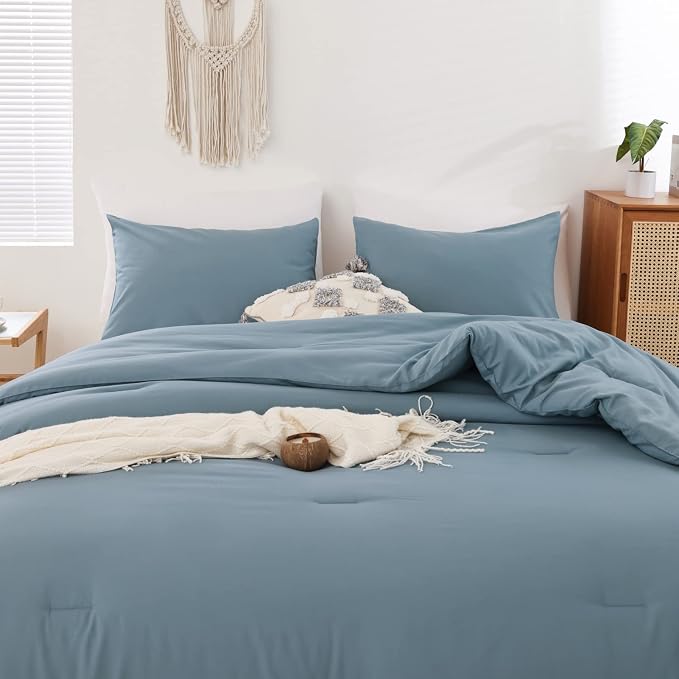 ROSGONIA Dusty Blue Comforter Set Queen - Image 4