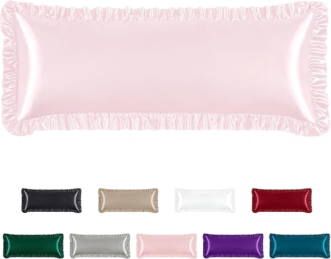 Homiest Ruffle Satin Body Pillow Cover, Silky Satin Body Pillowcase by Homiest