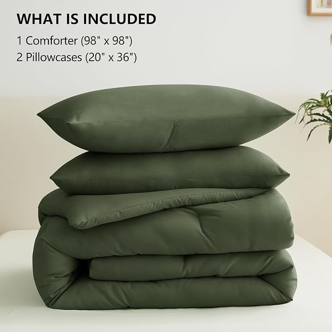 CozyLux Oversized Queen Comforter Set Olive Green, 3 Pieces 98x98 Solid - Image 6