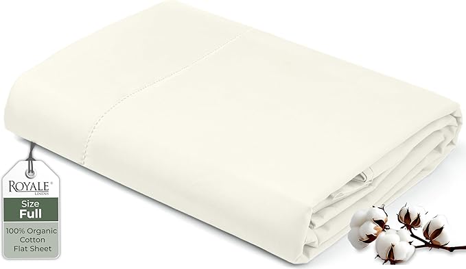 Royale Linens 100% Organic Cotton Full Flat Sheet Only by ROYALELINENS