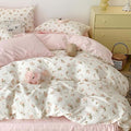 Nayoroom Pink Floral Duvet Cover Queen Size Reversible Green Botanical Leaf by Nayoroom
