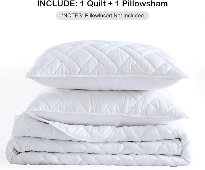 HORIMOTE HOME Quilt Set Twin Size White, Classic Geometric Diamond Stitched - Image 6