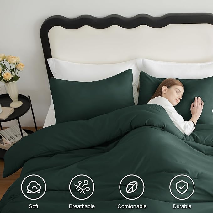 CozyLux Twin Comforter Set Forest Green, 2 Pieces Twin Extra Long Solid - Image 5