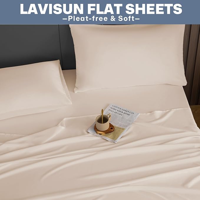 Lavisun King Flat Sheets 2 Pack, Hotel Quality Flat Bed Sheets, Brushed - Image 8