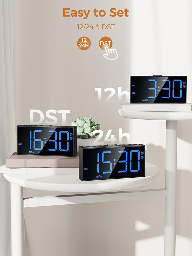 PPLEE Digital Alarm Clocks for Bedrooms Heavy Sleepers, 2 Alarms, Upgrade 7-5-2 - Image 8