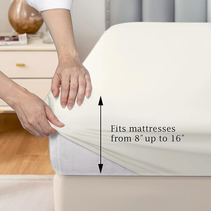 FreshCulture Pure Cotton Fitted Sheets Queen Size, 300 Thread Count Percale - Image 3