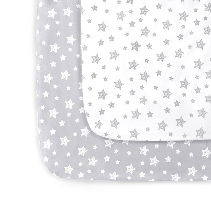 Pack and Play Sheets, 2 Pack Mini Crib Sheets, Stretchy Playard Fitted Sheet by Moonsea