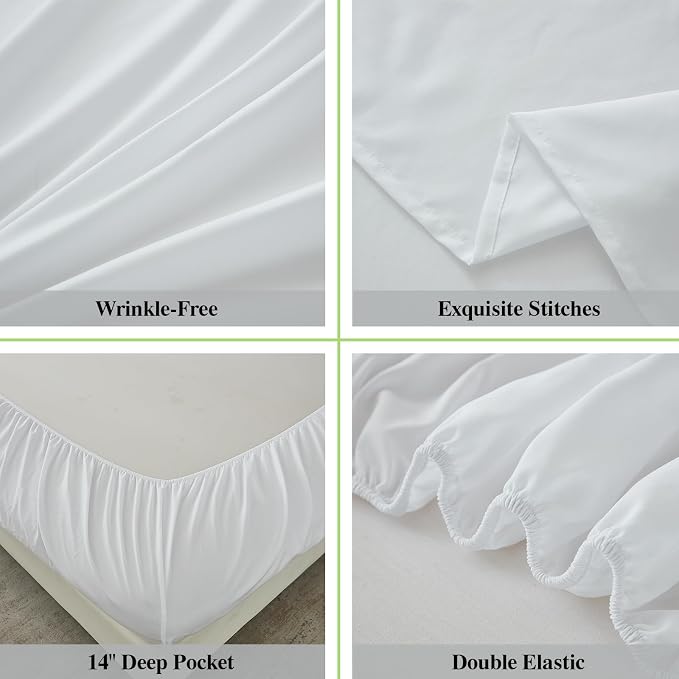 ILAVANDE White Sheets Set 4 Piece, Hotel Luxury Super Soft 1800 Series - Image 4