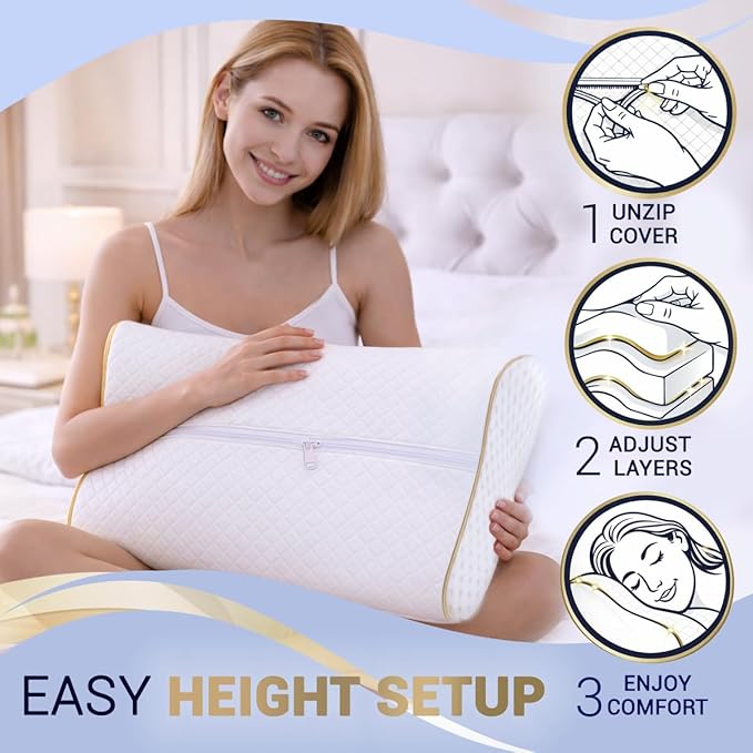 Memory Foam Pillow, Cervical Pillow, 4-Layer Queen, Contour Pillow, Side Sleeper - Image 5