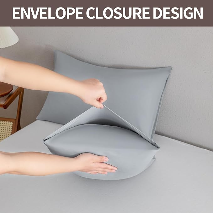 MINIPANDA Light Grey Pillow Cases Set of 4 Queen Size - Image 4