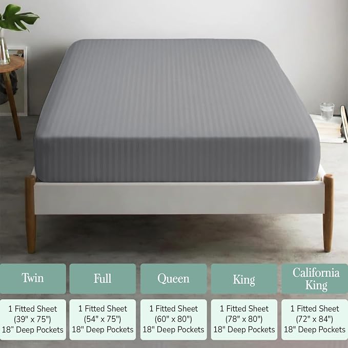 Feather & Stitch 1 Piece Fitted Sheet King Size, 100% Cotton Damask Sateen Weave - Image 6