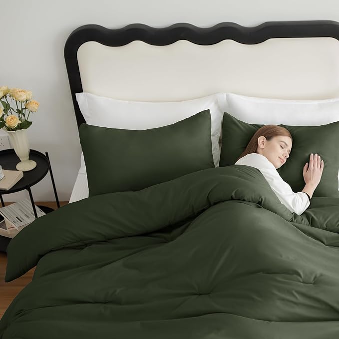 CozyLux Twin Comforter Set Dark Green, 2 Pieces Twin Extra Long Solid - Image 6