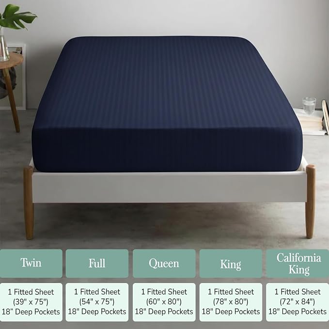 Feather & Stitch 1 Piece Fitted Sheet King Size, 100% Cotton Damask Sateen Weave - Image 6