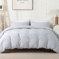 AveLom Seersucker Duvet Cover Set Queen Size, 3 Pieces, Light Gray Ultra Soft by AveLom