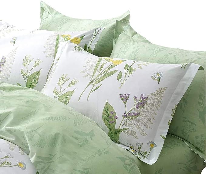 FADFAY Girls Floral Bedding Twin Duvet Cover Set Premium 100% Cotton Green by CottonWorldSweetDream