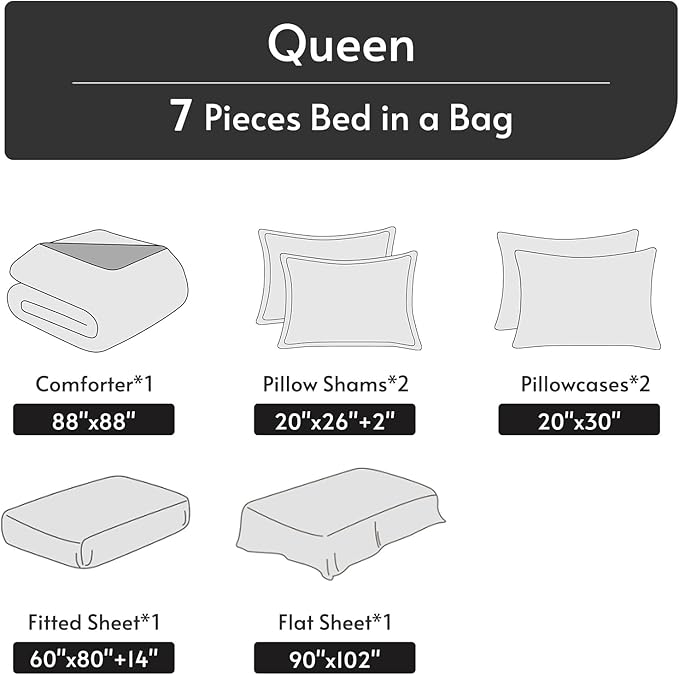 MUXHOMO 7 Pieces Queen Comforter Set, Reversible Bed in a Bag Queen Size - Image 5