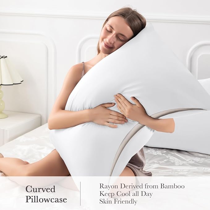 Curved Pillow Case Queen Size, Side Sleeper Pillow Cases Cover Cooling Rayon - Image 4