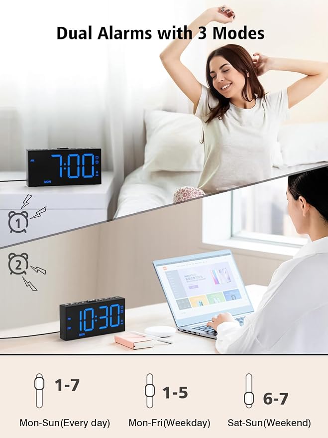 Vibrating Alarm Clock for Heavy Sleepers – Loud Bed Shaker, Dual Alarms - Image 3