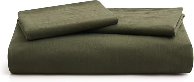 LOVQUE Olive Green Cotton Duvet Cover King Size, Linen Like Natural Bedding Set - Image 7